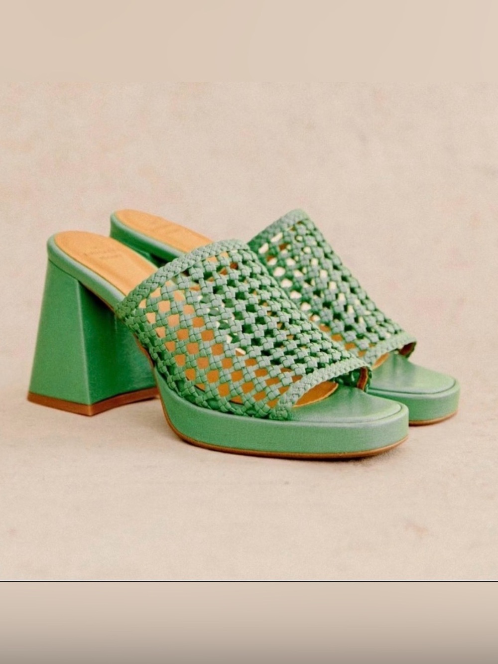 NWT Sézane Green Woven Block Heel Mules | Size 8 | Sold Out